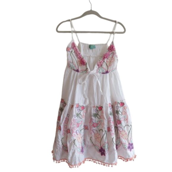 ANTICA SARTORIA Floral Babydoll Embroidered Coastal Smocked Mini Dress - Size L - Picture 1 of 16